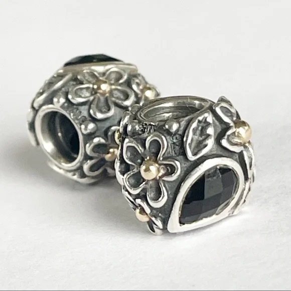 Pandora Dew Drops on Flowers Diamond Charm w/14k Details, Onyx & Diamonds - Picture 14 of 16